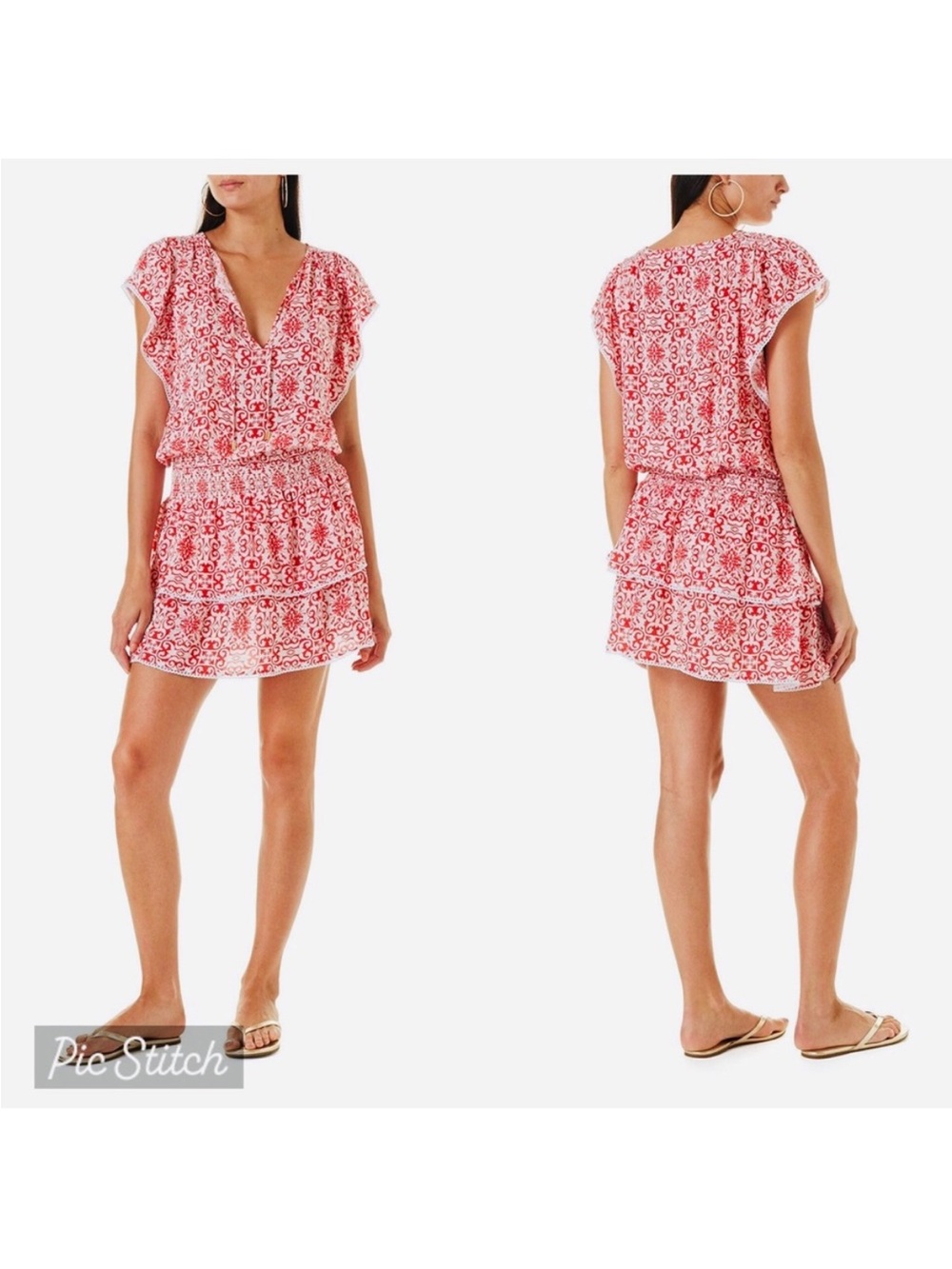 Melissa Odabash Keri Amalfi Red and White Floral Printed Mini Dress Size XS